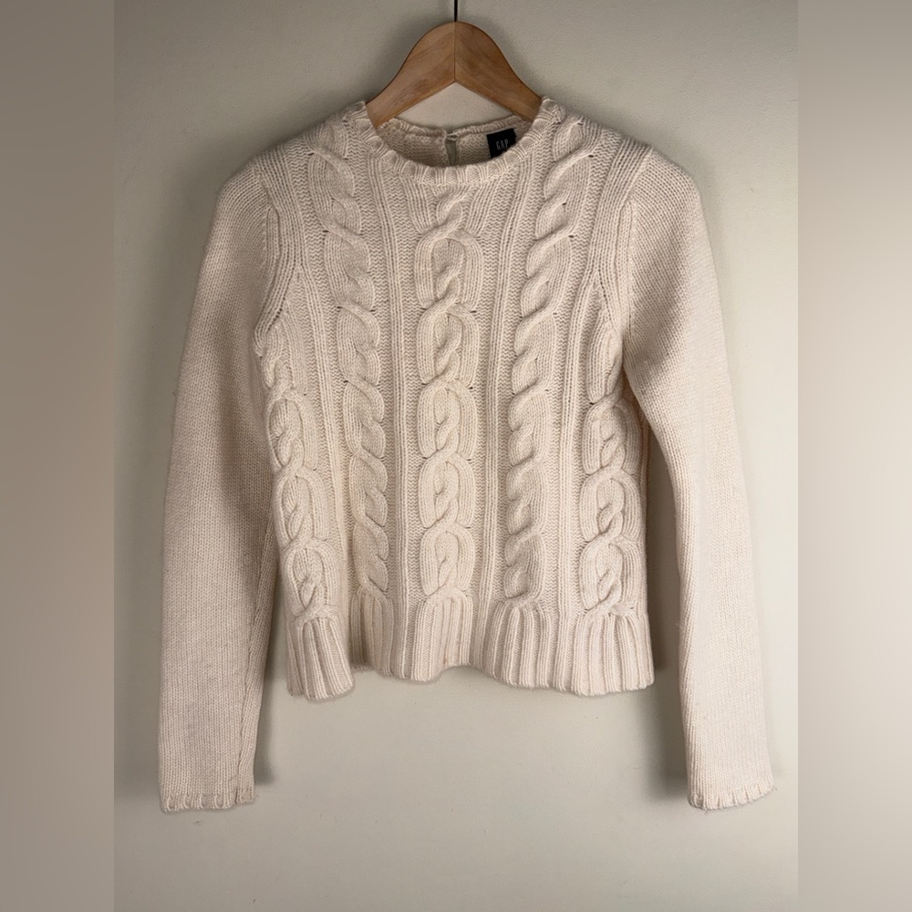 GAP Women's Cable Knit Wool Angora Cashmere Blend Sweater DIamond XS/S Luxury
